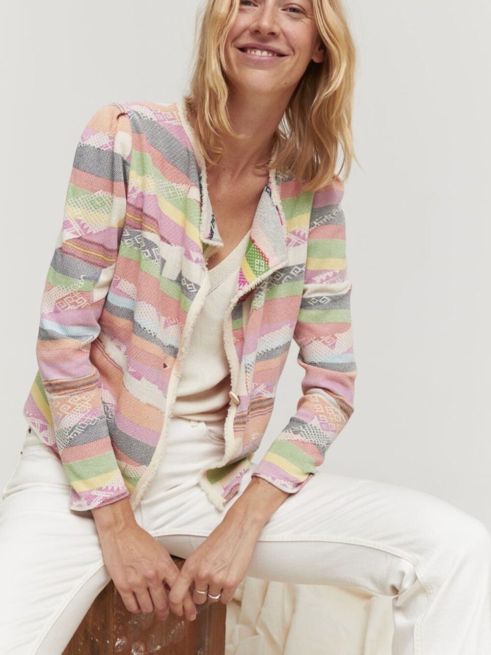 Aldo Martins Silan Cardigan Pastel Aztec Geometric Open Front Western Medium